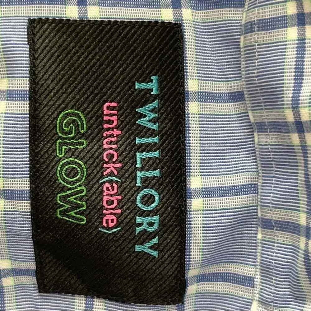 Twillory Untuck(able) Glow Men's Dress Shirt Tailored Fit Size XL Blue Plaid